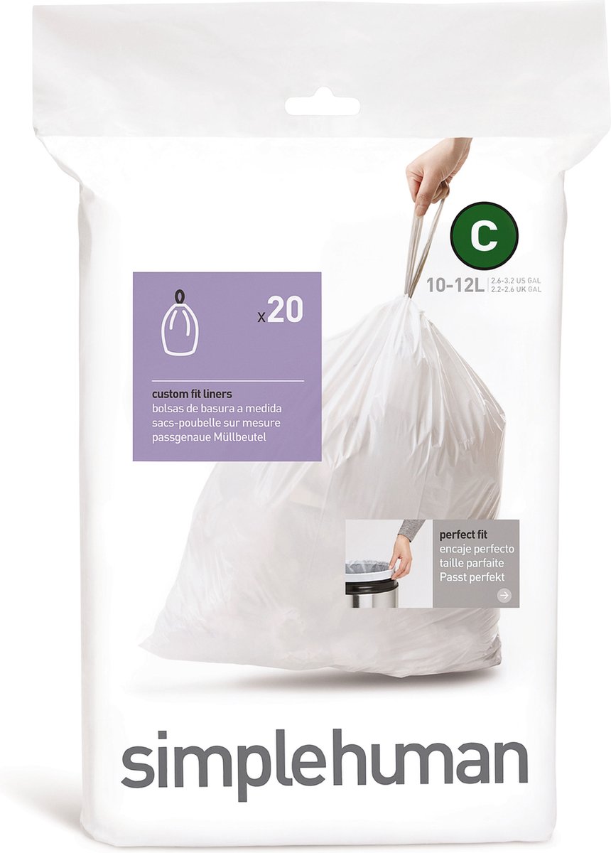 Goedkoopste Simplehuman Code C Afvalzakken - 12 liter - 20 stuks - met Trekband - Wit