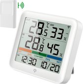 YUCONN Hygrometer met Achtergrondverlichting - Luchtvochtigheidsmeter - Digitaal Weerstation - Thermometer voor Binnen en Buiten - Draadloos met Buitensensor