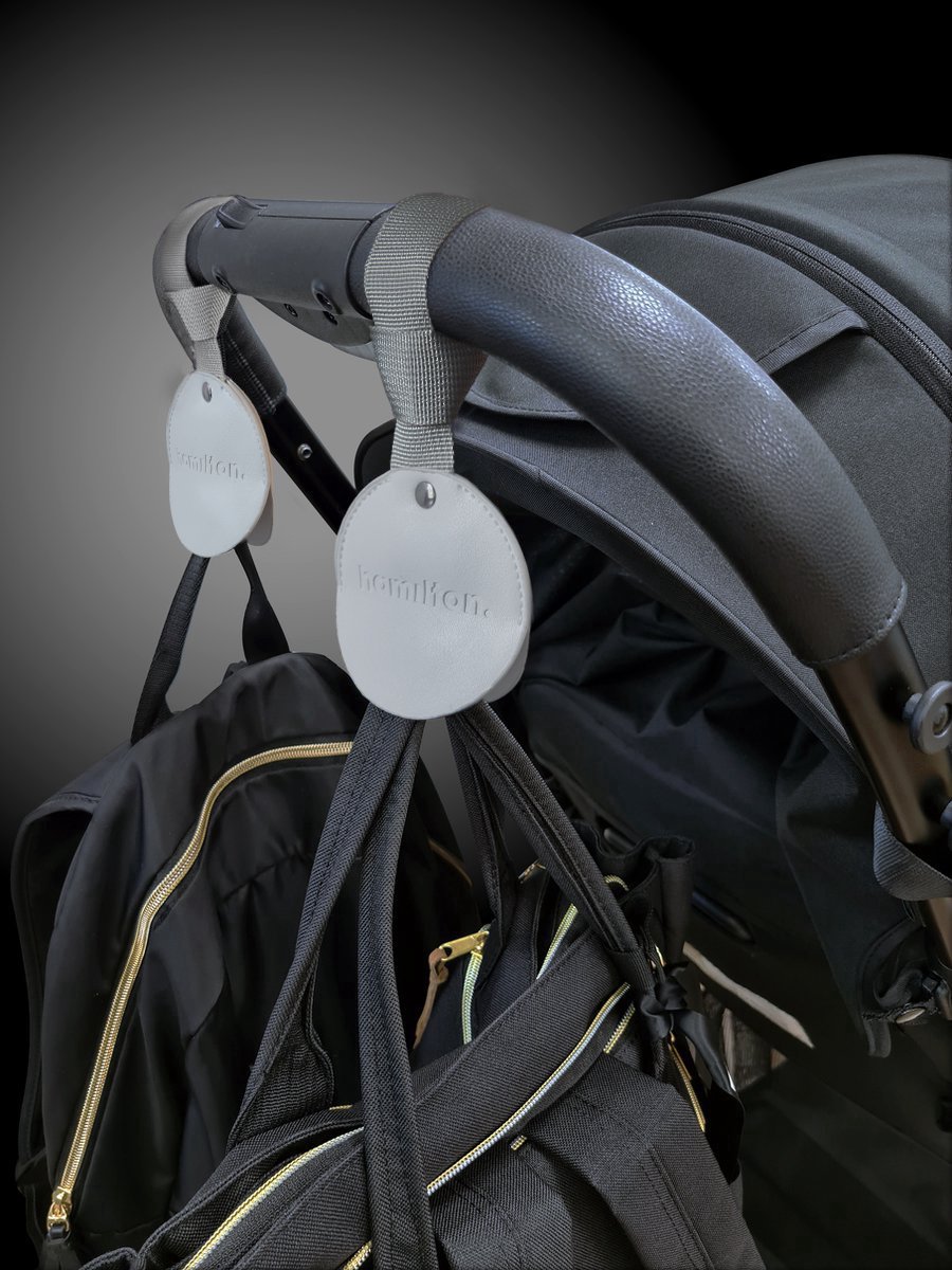 Hamilton by Yoop Buggy Haken - Extra Sterke Kinderwagen Ophanghaken tot 20KG - Kindvriendelijke Tassenhaak Wit - Premium Kunstleer - Universele Wandelwagenklem van Hamilton by Yoop