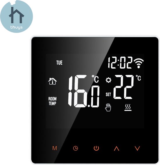 Slimme Thermostaat Water Verwarming - Met Wifi & App Besturing - Stembesturing Alexa & Google - Thermometer - Touchscreen - Zwart