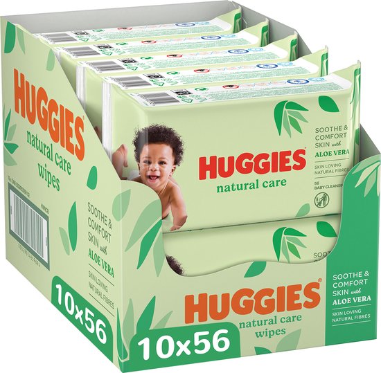 Lingettes bébé Huggies - Natural Care - Aloe Vera - 56 lingettes x 10  paquets | bol.com