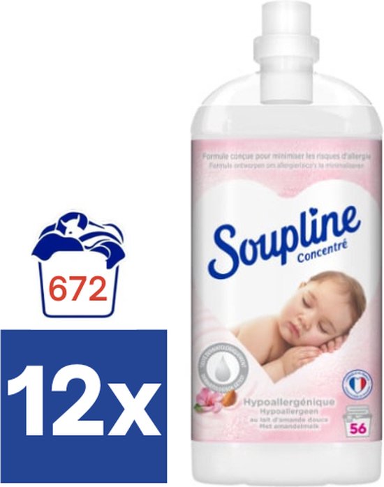 Soupline Concentré, hypoallergénique, adoucissant concentré fleur d'amandier, 12x1.3l.