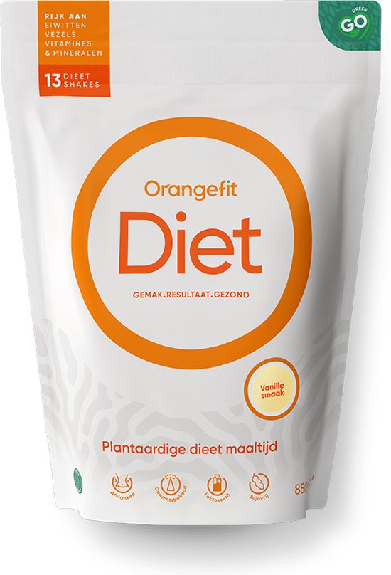 Orangefit Diet Vegan Afslankshake - Maaltijdvervanger / Maaltijdshake - Afvallen & Diëten - 850g (13 shakes) - Vanille - Nr 1 Consumentenbond