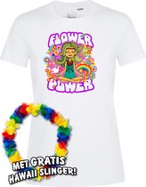 Dames T-shirt Hippie Girl Meditation Flower Power | Toppers in Concert 2022 | Carnaval | Carnavalskleding dames heren | Wit dames | maat L