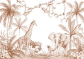 Fotobehang - Behang - Jungle Dieren Terracotta - Vinylbehang - 312 x 219 cm
