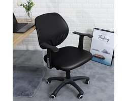 Ralfos lederen Bureaustoelhoes - Bureaustoel hoes - Chair cover - Zwart - Hoes - Leer - Voor rugleuning en zitting - Waterafstotende stoelhoes - Stretch - Kantoor en Thuisgebruik - Wasmachine bestendig - Cadeau tip