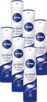 NIVEA Protect & Care Deodorant Spray - Met NIVEA crème - Voor de gevoelige huid - 48 uur bescherming - Alcoholvrij - Voordeelverpakking - 6 x 150 ml