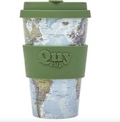 Quy Cup 400ml Ecologische Reis Beker - "Map" - BPA Vrij - Gemaakt van Gerecyclede Pet Flessen met Groene Siliconen deksel
