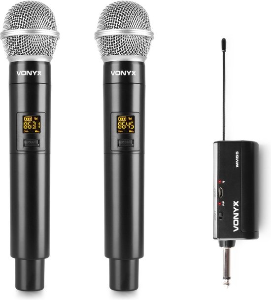 Draadloze microfoon - Geschikt voor JBL speakers - met plug-in ontvanger -Vonyx WM552- UHF draadloze microfoonset met 2 microfoons