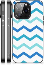 Siliconen Back Cover iPhone 14 Pro Telefoon Hoesje met Zwarte rand Zigzag Blauw