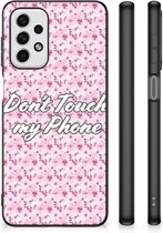 Hoesje met Tekst Geschikt voor Samsung Galaxy A23 Back Cover Siliconen Hoesje met Zwarte rand Flowers Pink Don't Touch My Phone