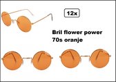 12x Bril flower power 70s oranje - John lennon bril beatles rond 70s and 80s disco peace flower power happy together toppers
