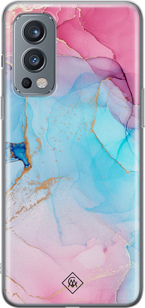 OnePlus Nord 2 hoesje - Marmer blauw roze - Siliconen telefoonhoesje - Multi - Marmer - Casimoda