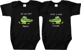 Tweeling Cadeau - See you later Alligator.. After a while crocodile - Romper Zwart - Maat 80 - Tweeling Romper - Tweeling Cadeautje Baby