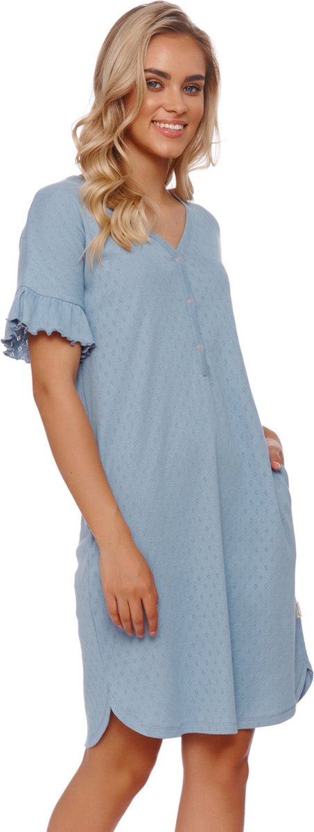 Doctor Nap Katoenen Nachthemd met drukknoopjes Dames Satin Blue TCB.4513 XL