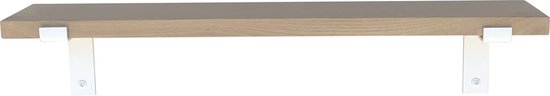 GoudmetHout Massief Eiken Wandplank - 100x15 cm - Industriële Plankdragers L-vorm - Staal - Mat Wit