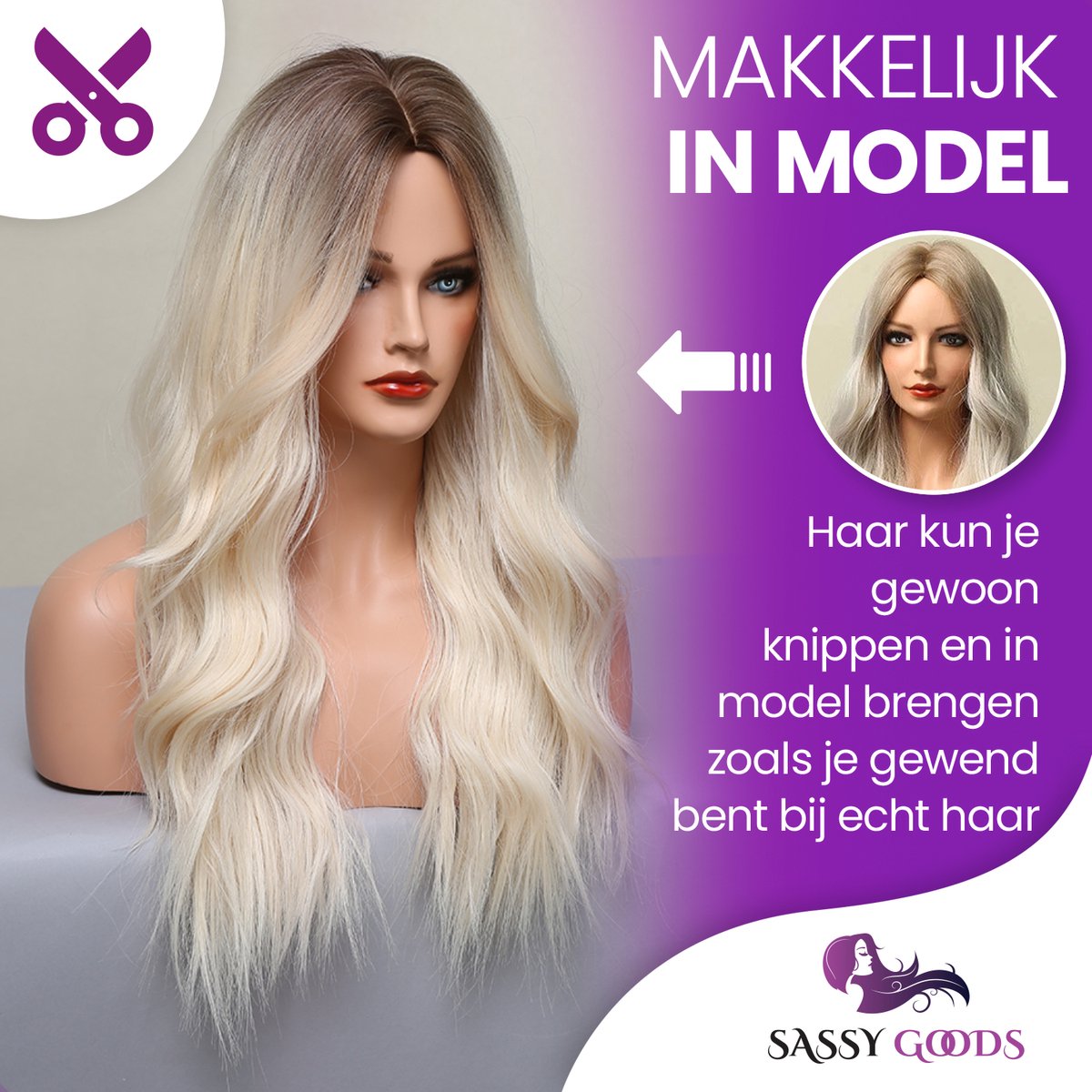 SassyGoods Blonde Pruik Blond - Pruiken Dames Lang Haar - Wig - Wasbaar - Incl. haarnetje - 70 cm — afbeelding 2