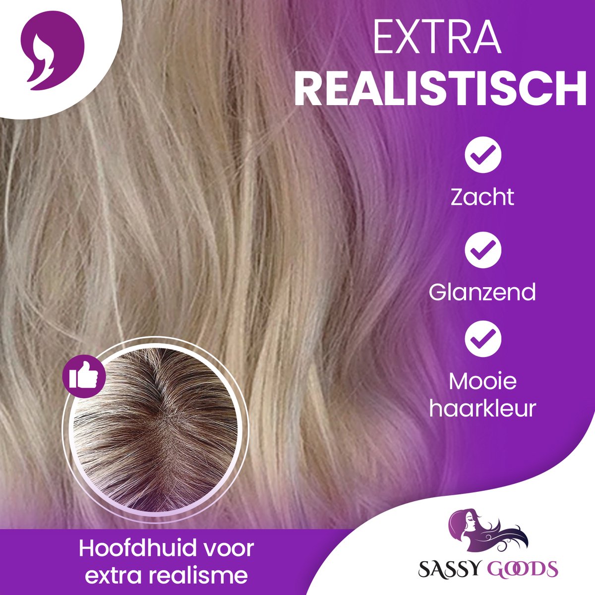 SassyGoods Blonde Pruik Blond - Pruiken Dames Lang Haar - Wig - Wasbaar - Incl. haarnetje - 70 cm — afbeelding 5