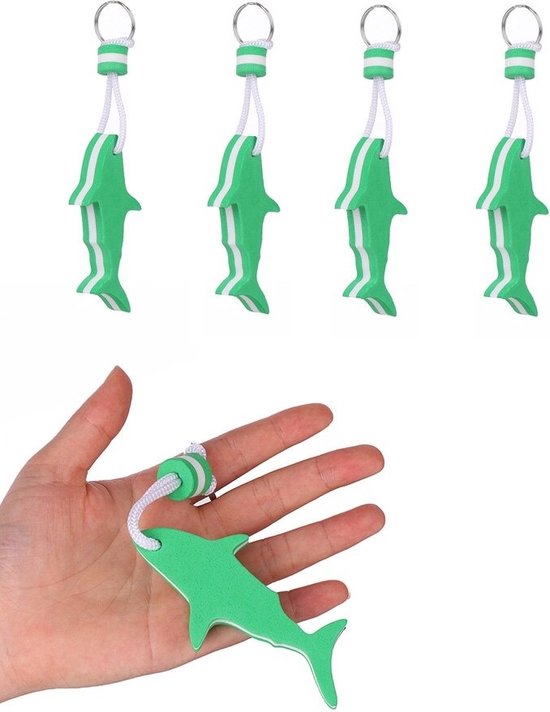4 Stuks Drijvende Sleutelhanger – Haai – Groen – Drijfbare Haaien Sleutel Accessoires