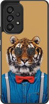 Leuke Telefoonhoesjes - Hoesje geschikt voor Samsung Galaxy A53 - Tijger hipster - Backcover zwart - Print / Illustratie - Geel