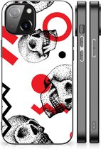 TPU Bumper Geschikt voor iPhone 14 GSM Hoesje met Zwarte rand Skull Red