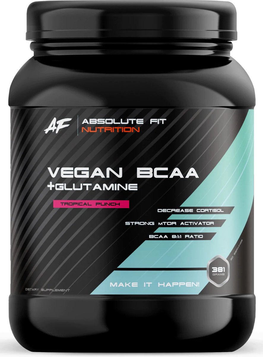 BCAA Tropical Punch + Glutamine (vegan) 381 Gram - 30 servings - Aminozuren - 8:1:1 Formule - Tijdens trainen - Essentiele Amino - BCAA poeder - Branched Chain Amino Acids