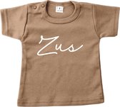 T-shirt voor meisje met tekst - Zus - Mokkakleur - Maat 86 - Big sister - Ik word grote zus - Gezinsuitbreiding - Zwangerschap aankondiging