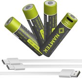 Namtek Oplaadbare batterijen AA 1.5V 2600 mWh met USB Type-C Kabel opladen - Lithium USB batterijen - Duurzame Keuze - 4 stuks