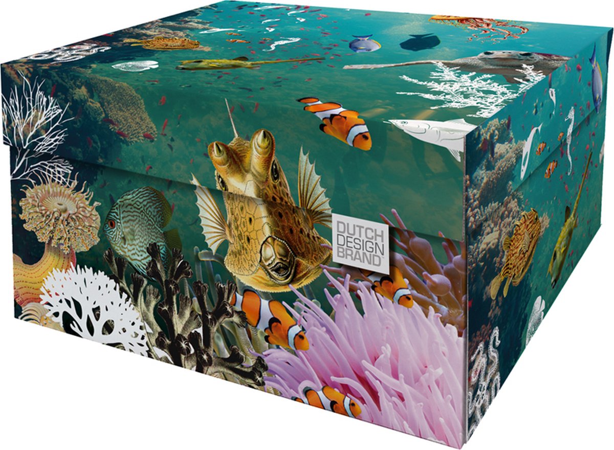 Dutch Design Brand - Dutch Design Storage Box - Opbergdoos - Oceaan - Vissen - Schildpad - Zeeleven - Coral Reef