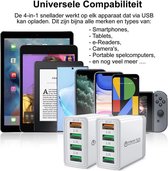 USB Lader 4 in 1 met snel laad poort - USB Snellader - USB Stekker - USB Oplader - WIT