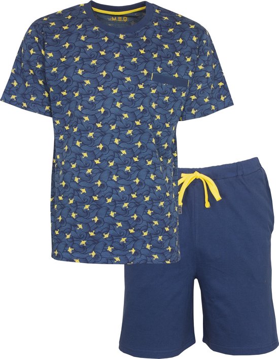 M.E.Q Heren Shortama - Pyjama Set - 100% Katoen - Blauw - Maat XXL