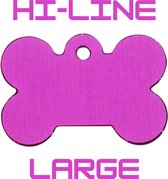 Hondenkeldertje - Dierenpenning | Hi-Line Bone - Large - Pink | 39x26mm | tweezijdig graveren | inclusief verzendkosten