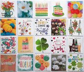 Verjaardag Wenskaarten + Assortie Kaarten - 20 Stuks - 11 x 12 cm – L-213