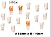 100x Karton Friet Container tasty 480ml - Wraps cup Patat friet frites bakje snack bak chips festival thema feest restaurant