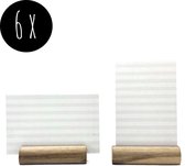 6x mini kaarthouder | 6 cm | naturel hout  + 12 blanco kaartjes | grijs & wit