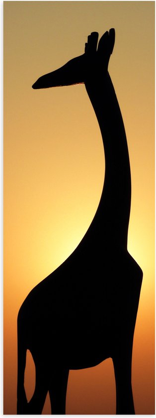 WallClassics - Poster Glanzend – Silhouette van Giraf voor Zonsondergang - 20x60 cm Foto op Posterpapier met Glanzende Afwerking