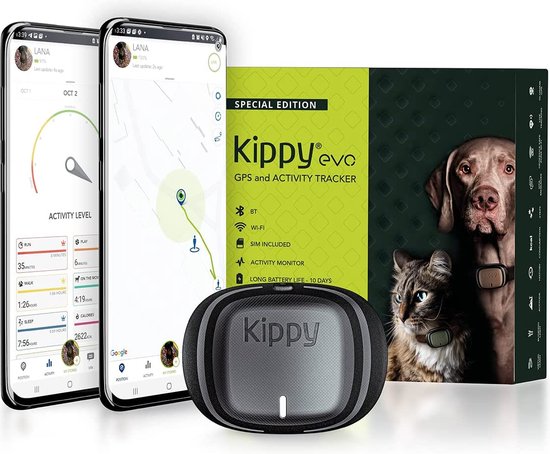Kippy - Kippy EVO Speciale Editie - De nieuwe GPS-tracker Halsband en Activiteitentracker voor Honden, 38 gr, Waterdicht, 10 dagen Batterij, Steengrijs