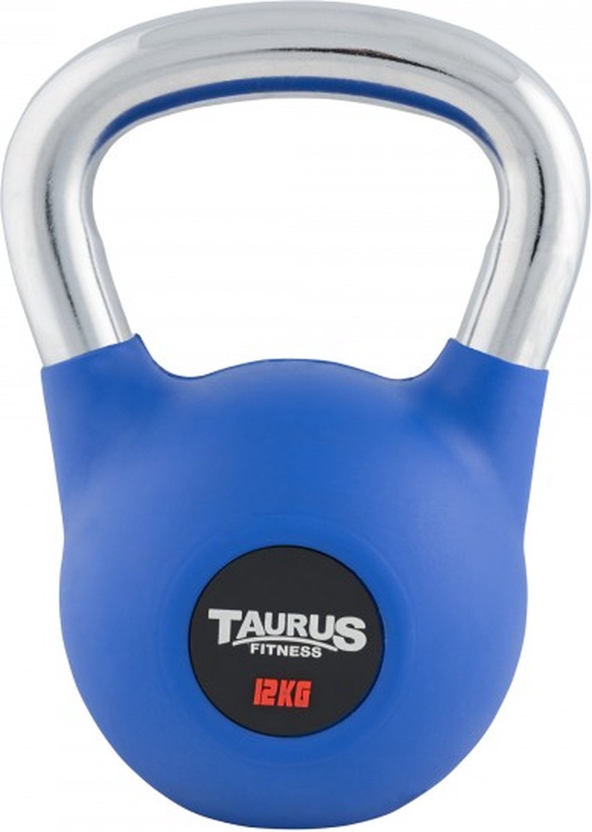 Taurus Premium Kettlebell 12kg - Blauw – Kettlebell – neopreen coating – verchroomde greep – gekleurd