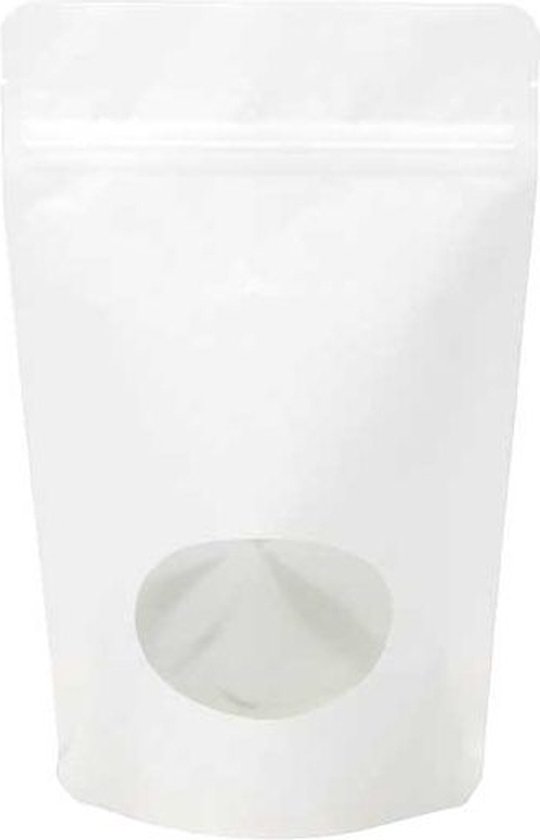 Sachets Stand Up Kraft Wit avec Fenêtre ovale 149x89x232mm | 312 grammes - 100 pièces