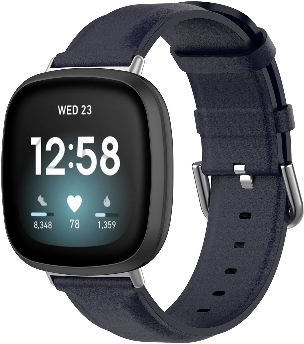 123watches leren band - blauw - - Geschikt voor Fitbit Versa 3 & 4 / Sense