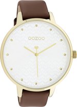 OOZOO Timpieces - goudkleurige horloge met bruine leren band - C11038