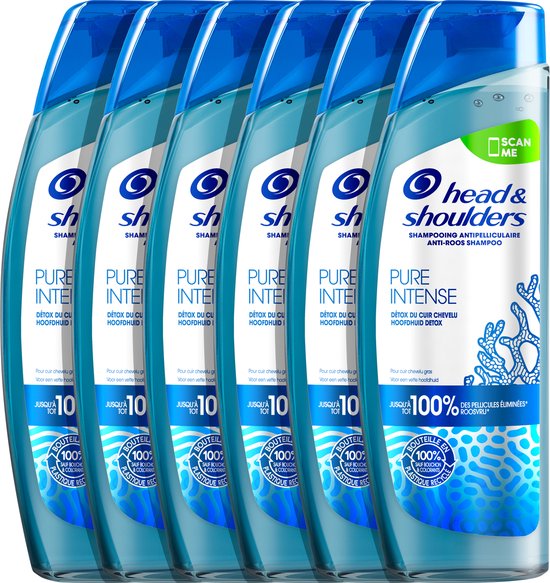 Head & Shoulders Pure Intense Hoofdhuid Detox - Anti-roos - shampoo - Met Zeemineralen - 6 x 250ml