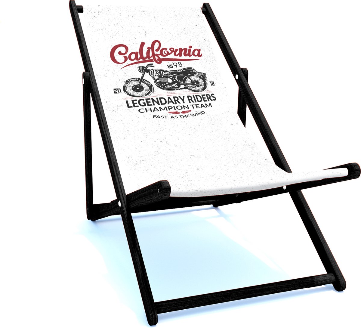 Holtaz Strandstoel Hout Inklapbaar Comfortabele Zonnebed Ligbed met verstelbare Lighoogte met stoffen Motors zwart houten frame
