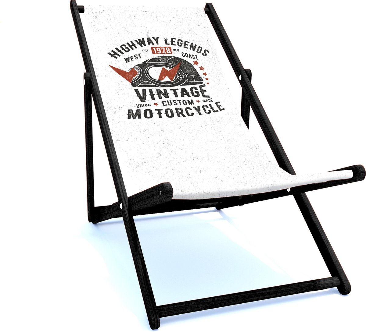 Holtaz Strandstoel Hout Inklapbaar Comfortabele Zonnebed Ligbed met verstelbare Lighoogte met stoffen Motors zwart houten frame