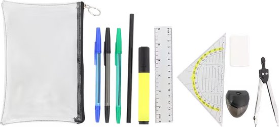 Schooletui Set Zwart - Set van 10 met oa etui, potloden, pen, liniaal