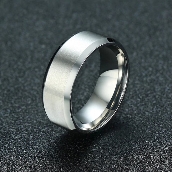Heren Ring Zilver kleurig met Strak Gepolijste Rand - Staal - Ringen Mannen Dames - Papa Cadeau Voor Mannen - Vaderdag