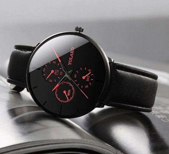 Heren Horloge | Rood/Zwart | Roestvrij staal | Leer | Watch | Valentijnsdag  kado |... | bol.com