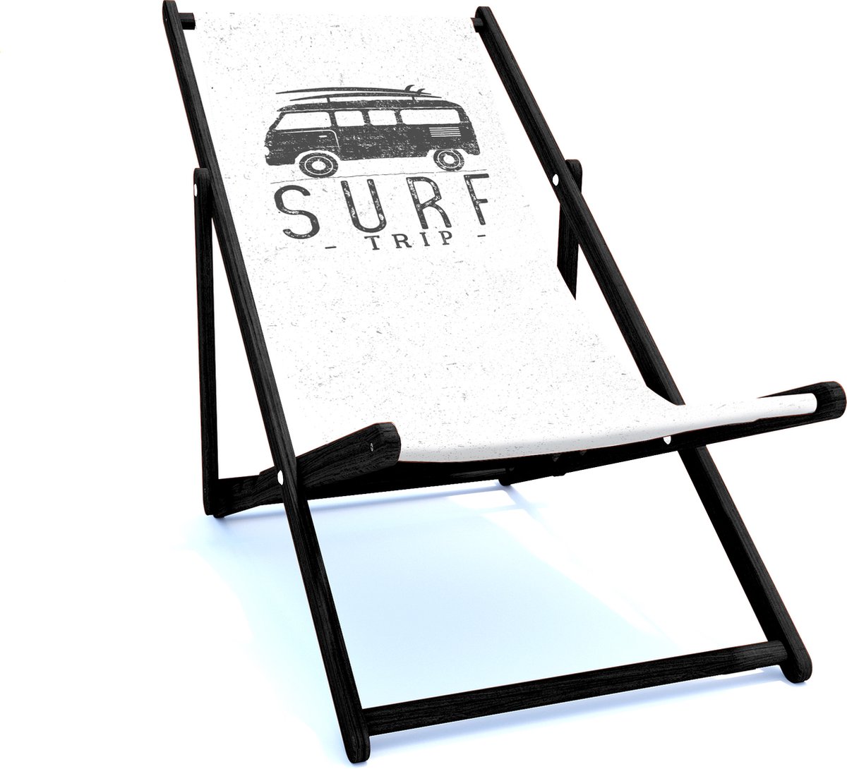 Holtaz Strandstoel Hout Inklapbaar Comfortabele Zonnebed Ligbed met verstelbare Lighoogte met stoffen Surfing zwart houten frame