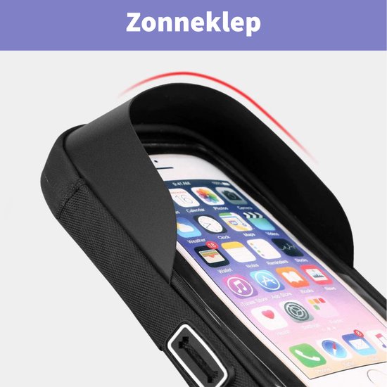 Zwarte telefoonhouder met zonneklep, close-up van de zonneklep.