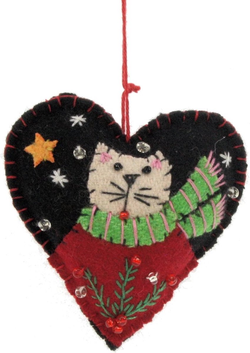 Hart met kat, vilt 7x2,3x7cm